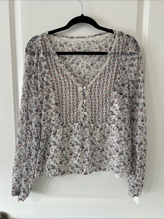 Hollister Tops - Hollister White Peasant Blouse with Rust & Gray Floral